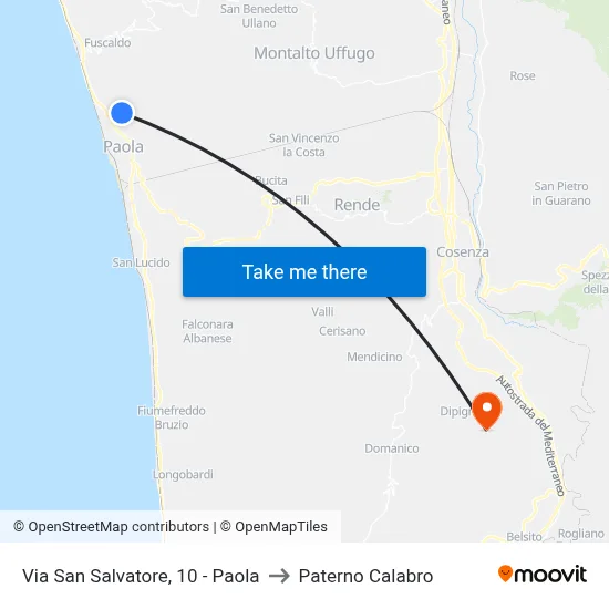 Via San Salvatore, 10 - Paola to Paterno Calabro map