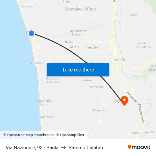 Via Nazionale, 93 - Paola to Paterno Calabro map