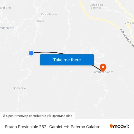 Strada Provinciale 257 - Carolei to Paterno Calabro map