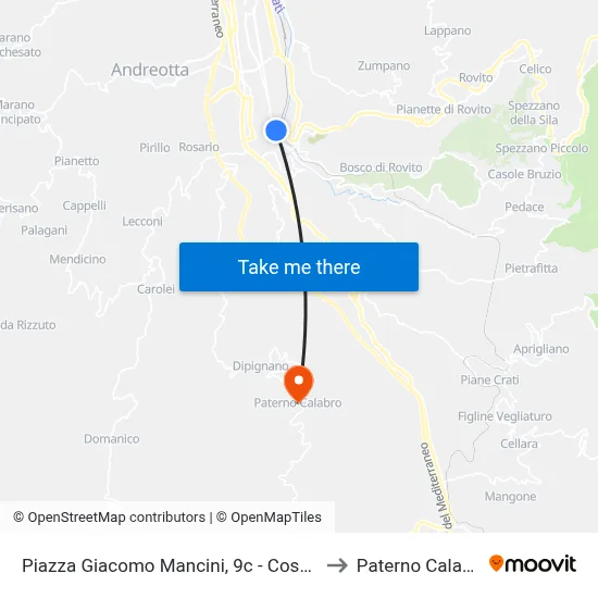 Piazza Giacomo Mancini, 9c - Cosenza to Paterno Calabro map