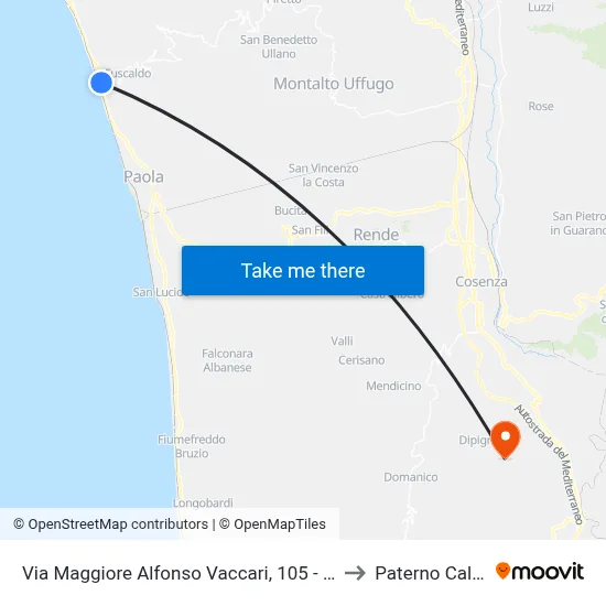 Via Maggiore Alfonso Vaccari, 105 - Fuscaldo to Paterno Calabro map