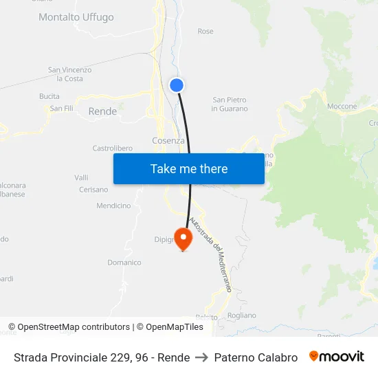 Strada Provinciale 229, 96 - Rende to Paterno Calabro map