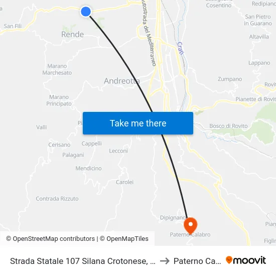 Strada Statale 107 Silana Crotonese, 400 - Rende to Paterno Calabro map