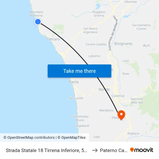 Strada Statale 18 Tirrena Inferiore, 55 - Sangineto to Paterno Calabro map
