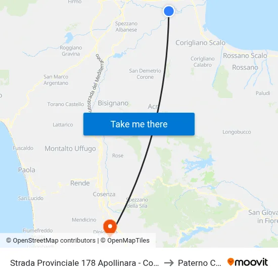 Strada Provinciale 178 Apollinara  - Corigliano Calabro to Paterno Calabro map