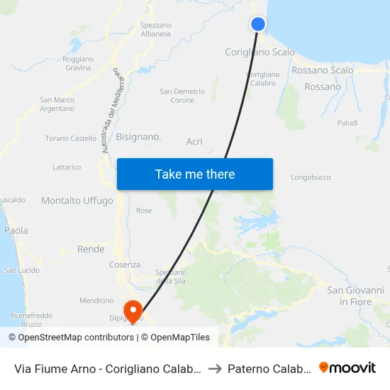 Via Fiume Arno - Corigliano Calabro to Paterno Calabro map