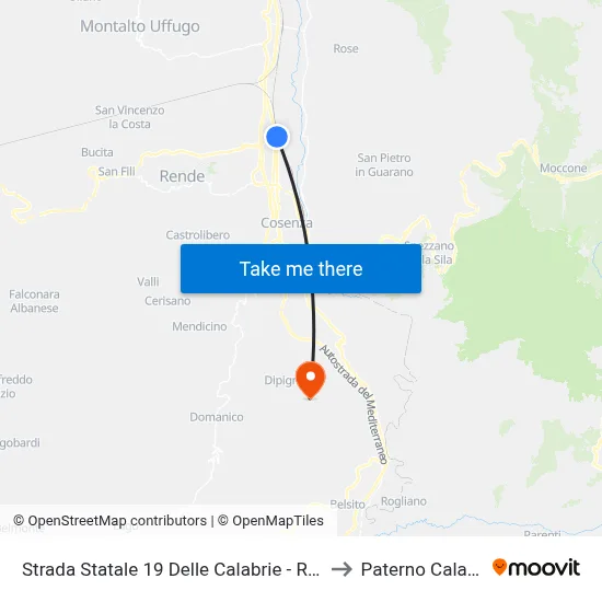 Strada Statale 19 Delle Calabrie - Rende to Paterno Calabro map