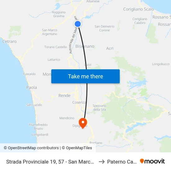 Strada Provinciale 19, 57 - San Marco Argentano to Paterno Calabro map