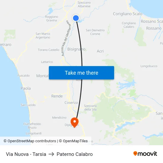Via  Nuova - Tarsia to Paterno Calabro map