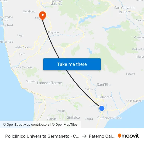 University Hospital Germaneto - Catanzaro to Paterno Calabro map