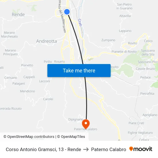 Corso Antonio Gramsci, 13 - Rende to Paterno Calabro map
