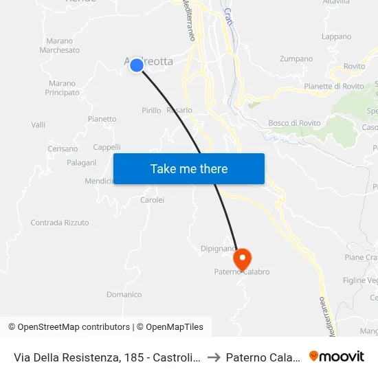 Via Della Resistenza, 185 - Castrolibero to Paterno Calabro map
