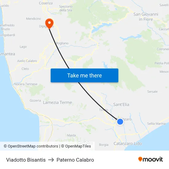 Bisantis Viaduct to Paterno Calabro map
