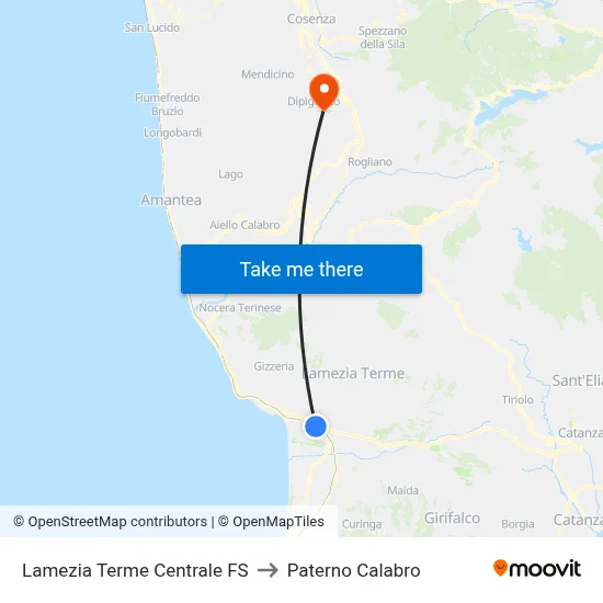 Lamezia Terme Centrale FS to Paterno Calabro map