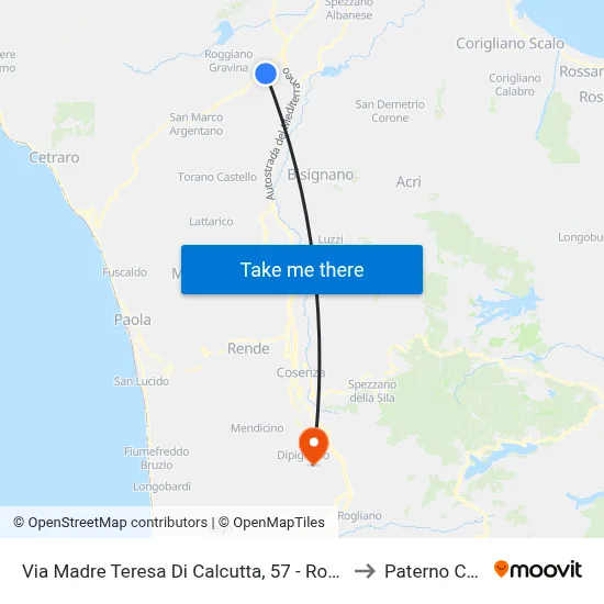 Mother Teresa of Calcutta Street, 57 - Roggiano Gravina to Paterno Calabro map