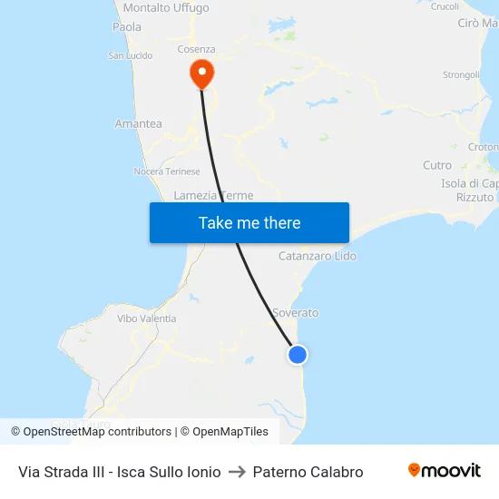 Via Strada III - Isca Sullo Ionio to Paterno Calabro map