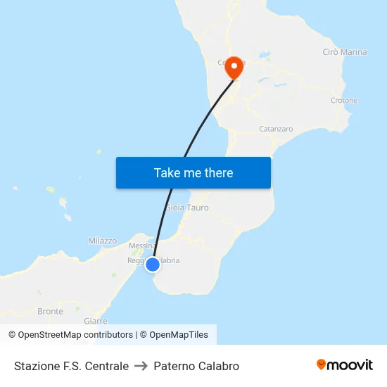 Central Railway Station to Paterno Calabro map