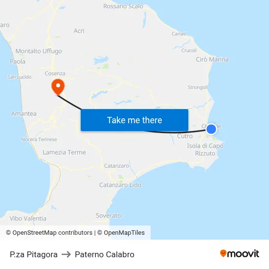 Pitagora Square to Paterno Calabro map