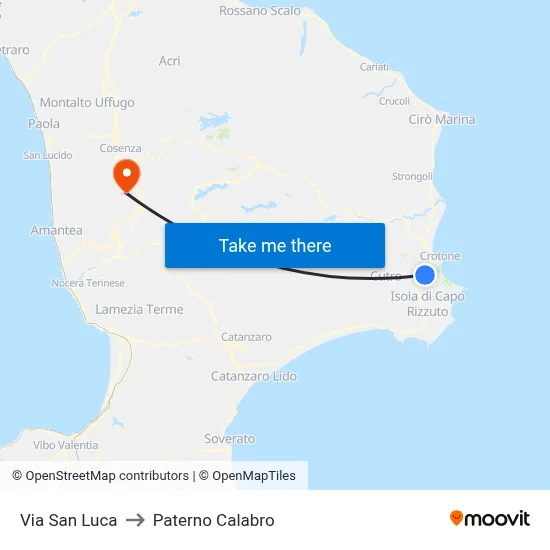 Via San Luca to Paterno Calabro map