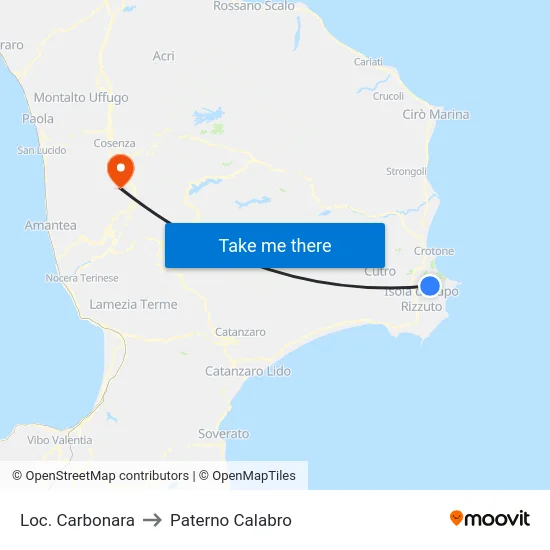 Loc. Carbonara to Paterno Calabro map