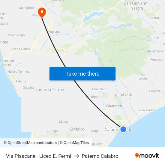 Via Pisacane - E. Fermi High School to Paterno Calabro map