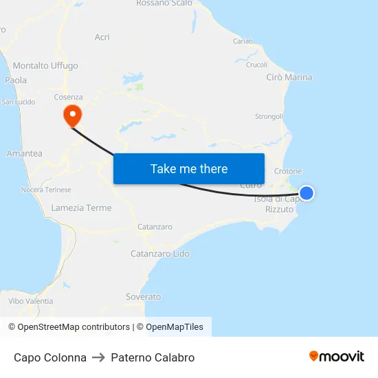 Capo Colonna to Paterno Calabro map