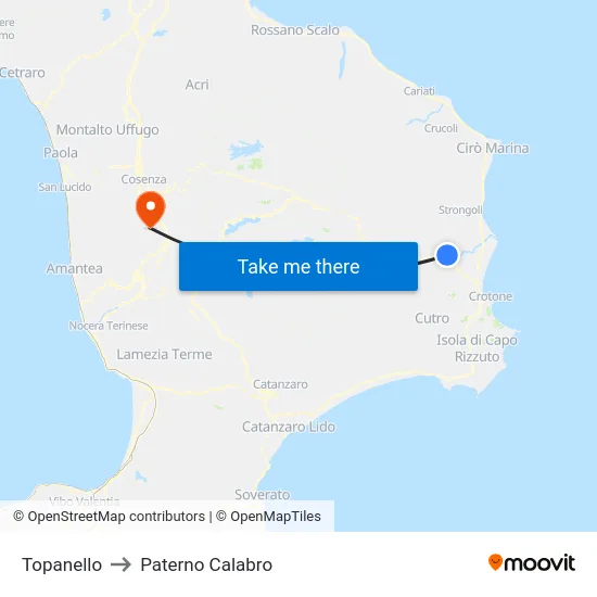 Topanello to Paterno Calabro map