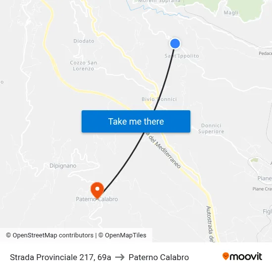 Provincial Road 217, 69a to Paterno Calabro map