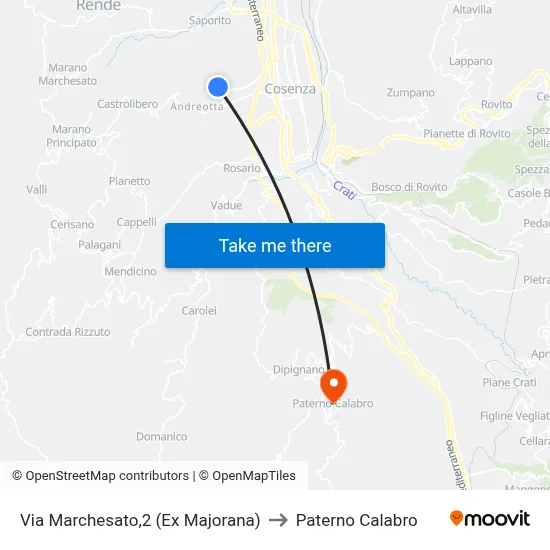 Marchesato Street, 2 (Former Majorana) to Paterno Calabro map