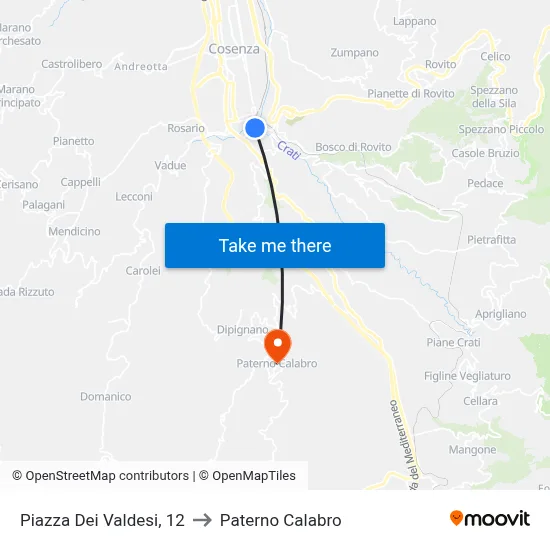 Waldensian Square, 12 to Paterno Calabro map