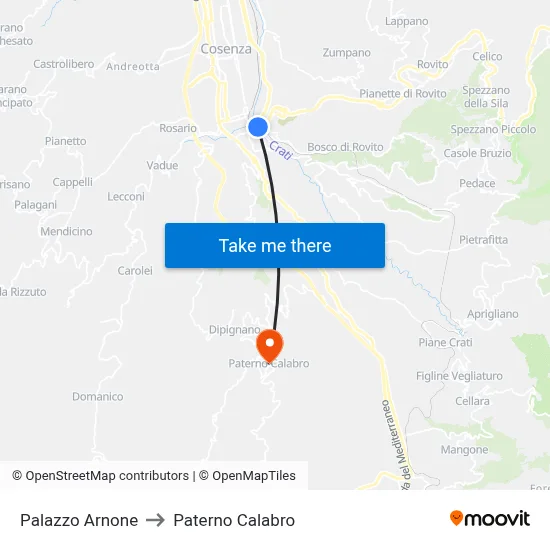 Arnone Palace to Paterno Calabro map