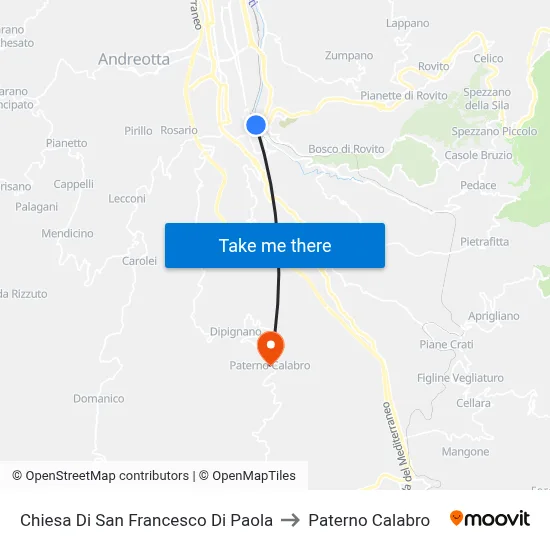 Chiesa Di San Francesco Di  Paola to Paterno Calabro map