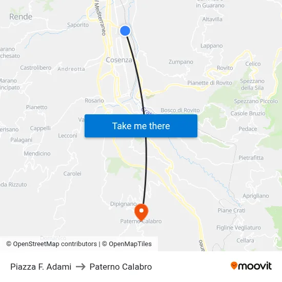 F. Adami Square to Paterno Calabro map