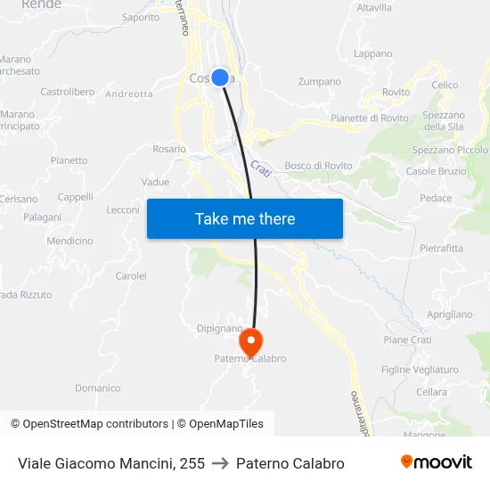 Giacomo Mancini Avenue 255 to Paterno Calabro map