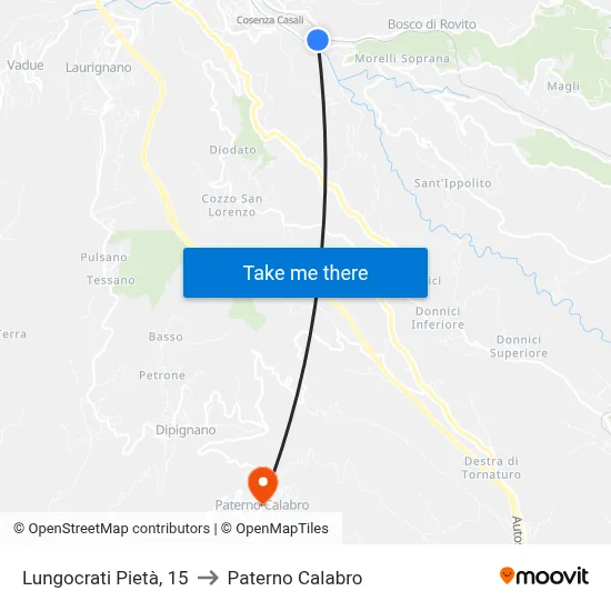 Lungocrati Pietà, 15 to Paterno Calabro map