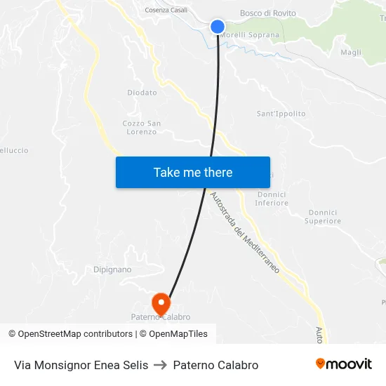 Via Monsignor Enea Selis to Paterno Calabro map