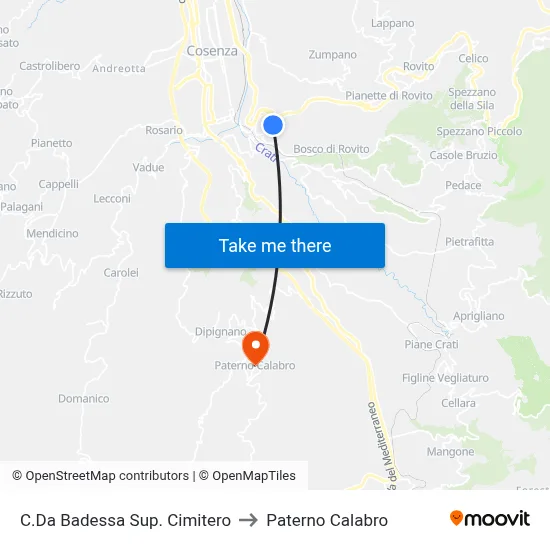 Upper Badessa District Cemetery to Paterno Calabro map