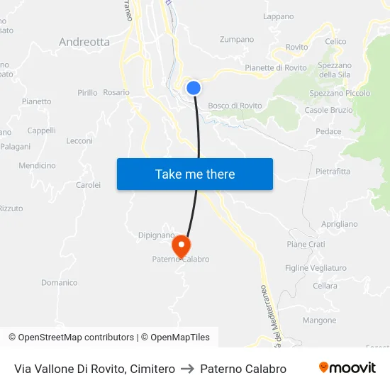 Via Vallone Di Rovito, Cimitero to Paterno Calabro map