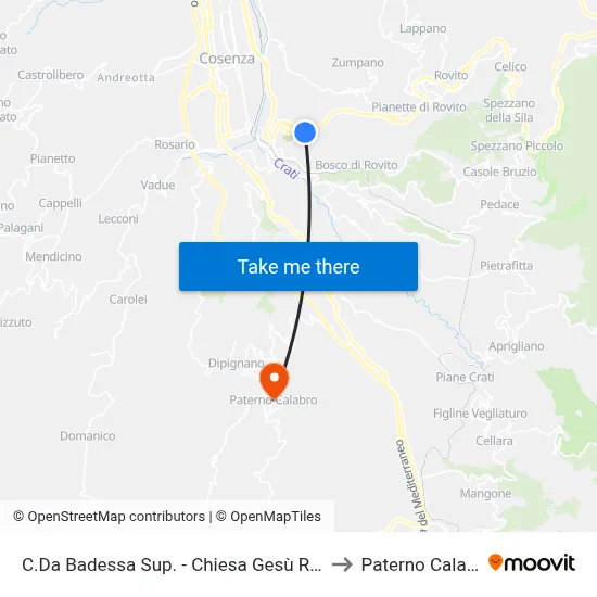 Upper Badessa District - Risen Jesus Church to Paterno Calabro map