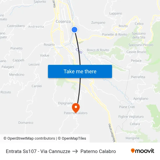 SS107 Entrance - Via Cannuzze to Paterno Calabro map