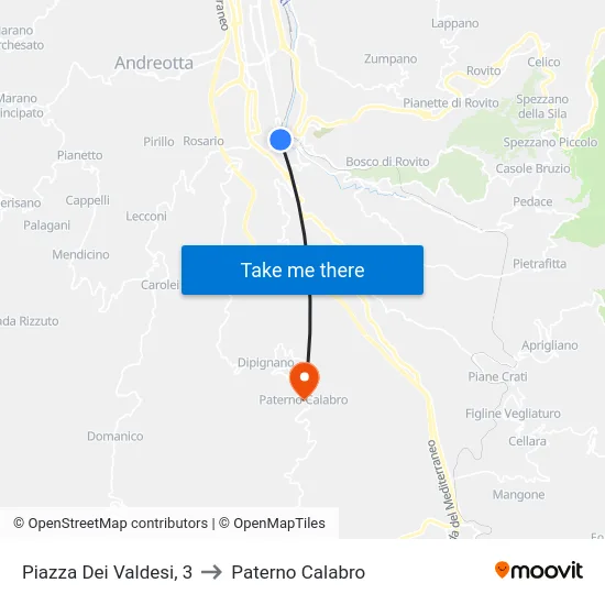 Piazza Dei Valdesi, 3 to Paterno Calabro map