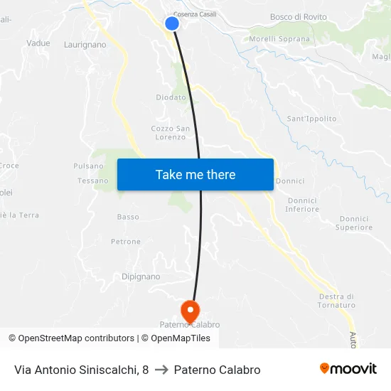 Via Antonio Siniscalchi, 8 to Paterno Calabro map