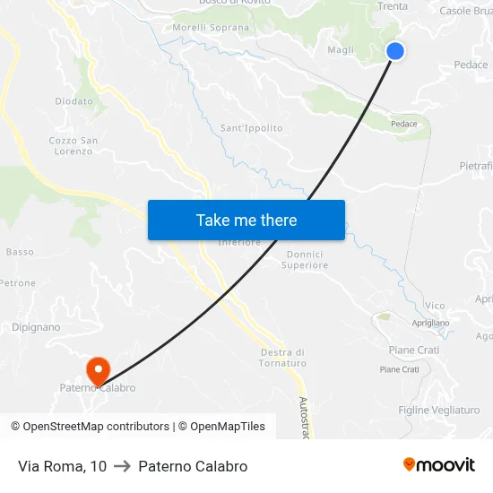 Via Roma, 10 to Paterno Calabro map