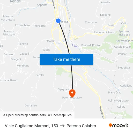 Viale Guglielmo Marconi, 150 to Paterno Calabro map