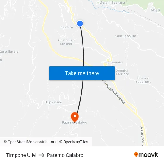 Timpone Ulivi to Paterno Calabro map