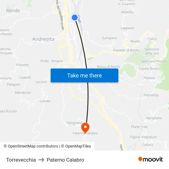 Torrevecchia to Paterno Calabro map