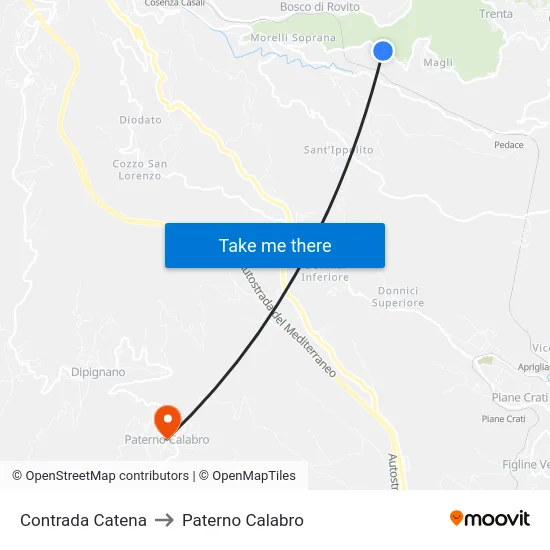 Contrada Catena to Paterno Calabro map