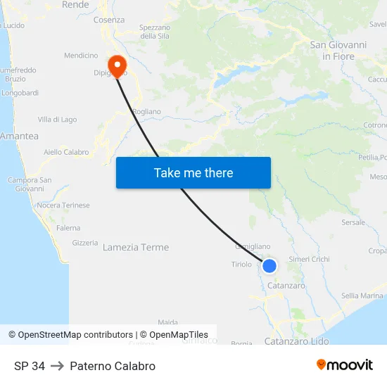 SP 34 to Paterno Calabro map