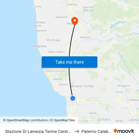 Lamezia Terme Central Station to Paterno Calabro map