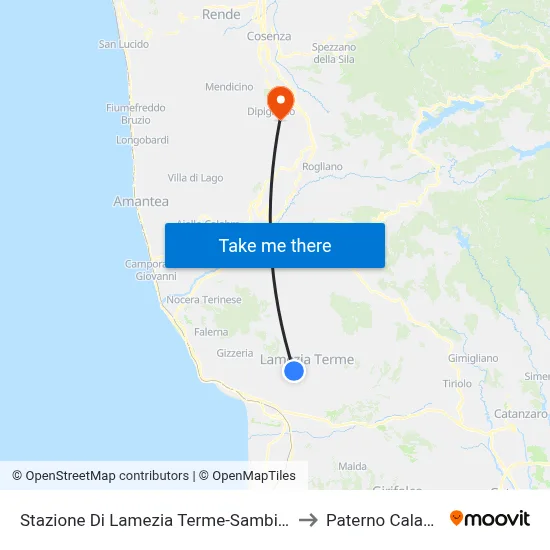 Lamezia Terme-Sambiase Station to Paterno Calabro map